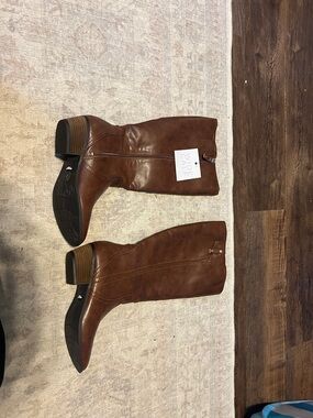 Wide Calf Brown Leather Mid-Calf Boots